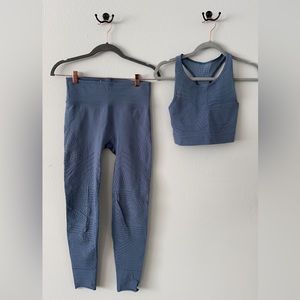 FP Movement self-hem ecology leggings & ecology bra set S/M blue mountain